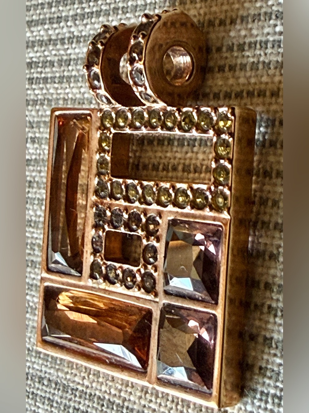 $25 Swarovski Geometric Rose Goldtone Pendant Brown Olive Amber color faceted - Picture 6 of 13